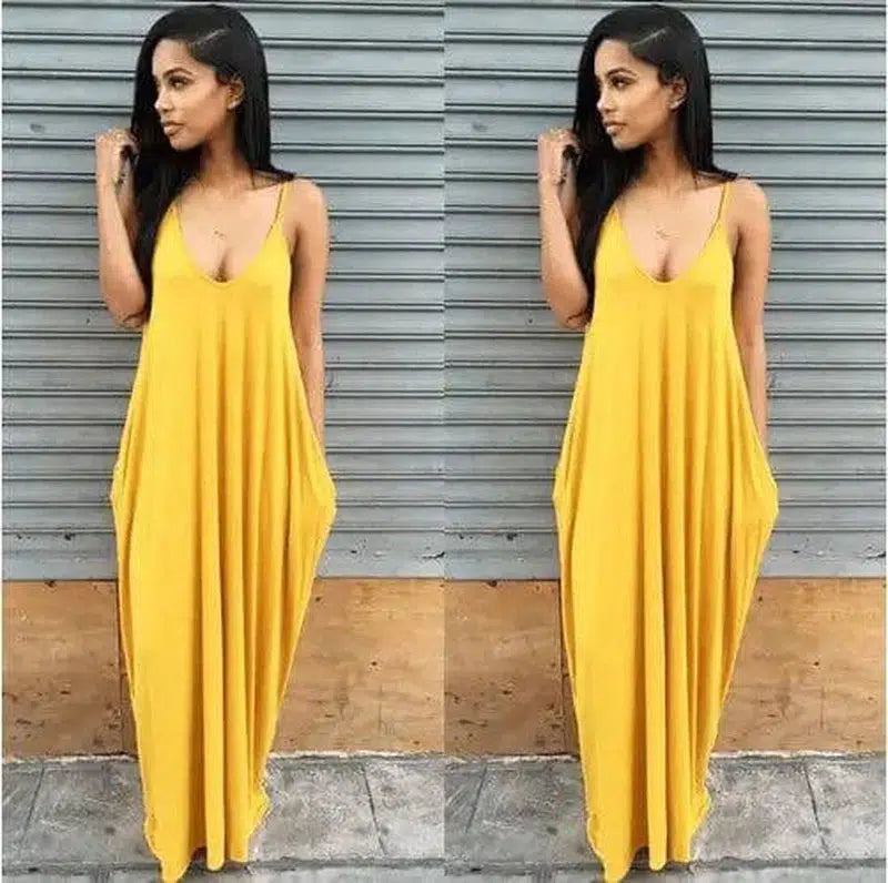 Women Summer Dress 2019 Casual Long Dresses Plus Size-Yellow-37