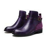 Low Heel Boot Women Buckle Shoes Fall Winter Waterproof-Purple-1