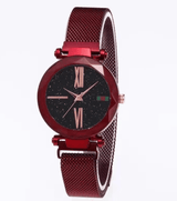 Luxury Women Watches Mesh Ladies Clock Magnet Buckle Starry-Red-13