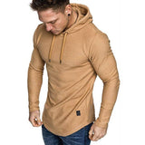 Men Hoodie Sweatshirt Casual Long Sleeve Slim Tops Gym-Khaki-4