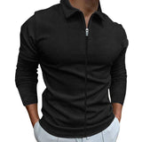 Men's Clothing Waffle Style Zipped Lapel Jacket Outdoor-Black-5