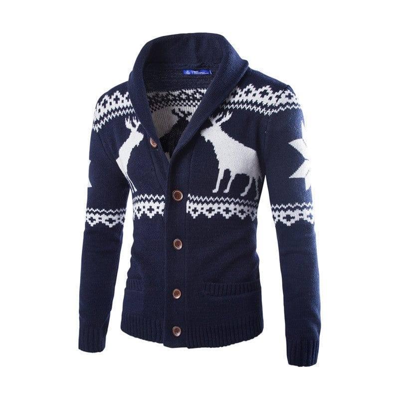 Men's fawn sweater Christmas cardigan sweater-Navy Blue-5