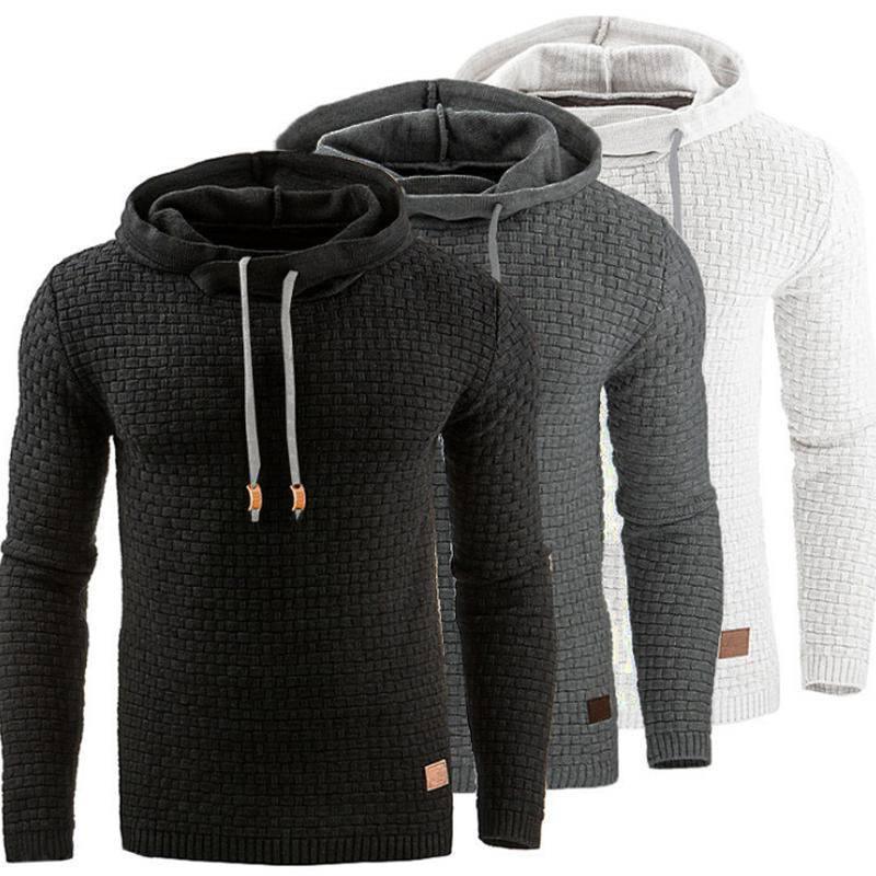 Men's Jacquard Sweater Long-sleeved Hoodie Warm Color Hooded Sweatshirt Jacket Beige / 5XL-2