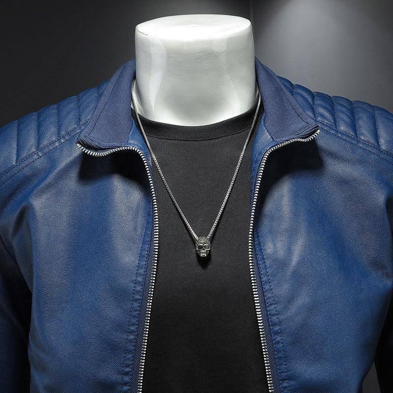 Men's Leather Motorcycle Jacket Thin Coat-4