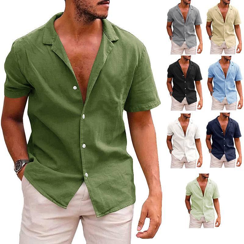 Men's Tops Casual Button Down Shirt Short Sleeve Beach Shirt Summer Mens Clothing Sky blue / 2XL-1