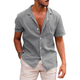 Men's Tops Casual Button Down Shirt Short Sleeve Beach Shirt Summer Mens Clothing Sky blue / 2XL-Gray-2