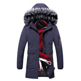 Men's fur collar hooded down jacket-BlueD-8