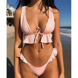 Multicolor Ruffled Bikini-Pink-2