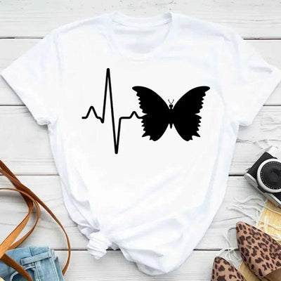 New Fashion Women T-shirt Colorful Butterfly Petal Print-6