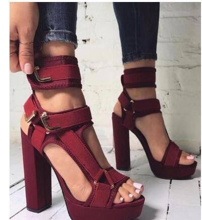 New High-Heel Platform Open-Toe Sandals 40-43 Large Size-Red wine-2