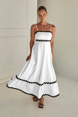 New Suspender Long Dress Summer Fashion Solid Color Wave-White-1