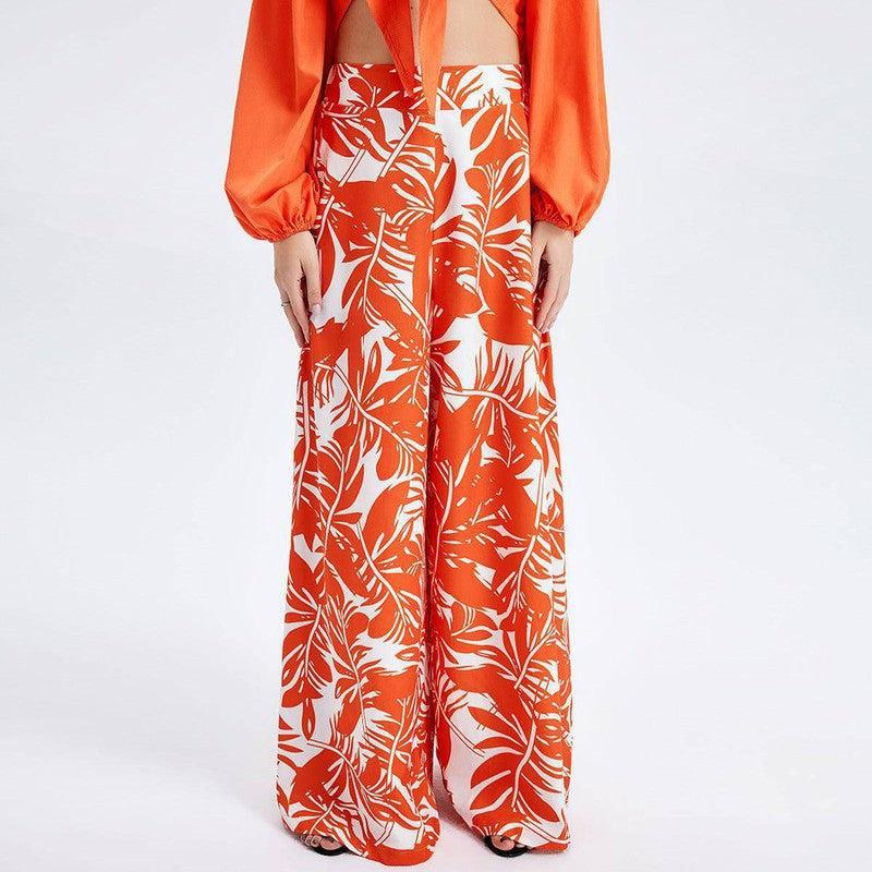 New Women's Temperament Print Pants V -neck Long Sleeve Two-7