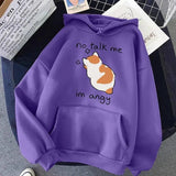 No Talk Me Cute Angry Cat Print Women Hoodie-Purple-11