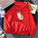 No Talk Me Cute Angry Cat Print Women Hoodie-Red-5