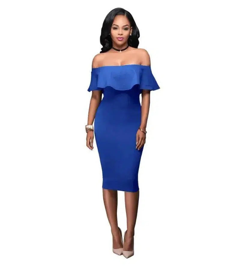 Off Shoulder Ruffles Dress-Royalblue-28