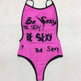 One piece swimsuit thong with lip print swimwear For-Pink-3