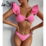 Personality Solid Color Ruffle Swimsuit Female Bikini-1