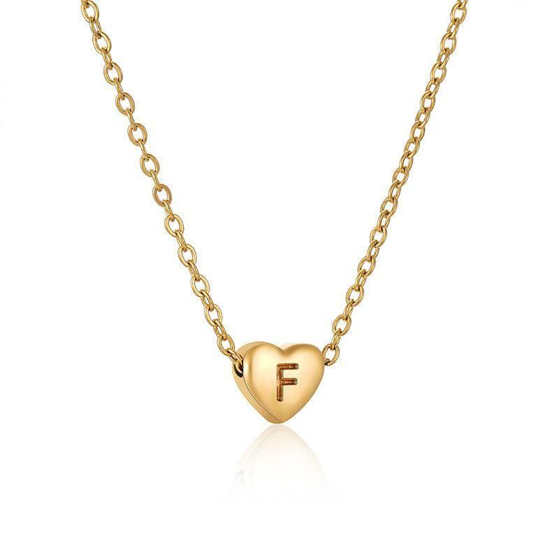 Personalized Gold Heart Initial Necklaces-F-15