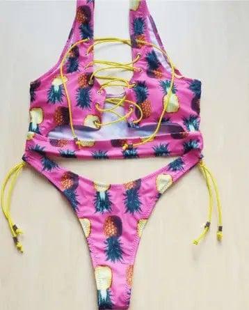 Pineapple Bikini for big boob Women Lace Up Swimwear Thong-S-3