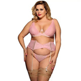 Pink See-through Sexy Garter Pajamas Set-Pink-1