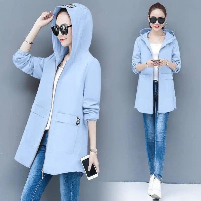 Plus Fat Plus Size Women's Trench Coat-Blue-6