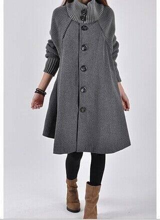 Plus Size Women's Mid-length Loose Woolen Coat-Gray-3