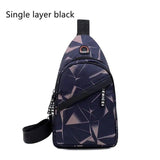 Print Sling Chest Bag For Men Crossbody Bag With Earphone-Single layer black-3