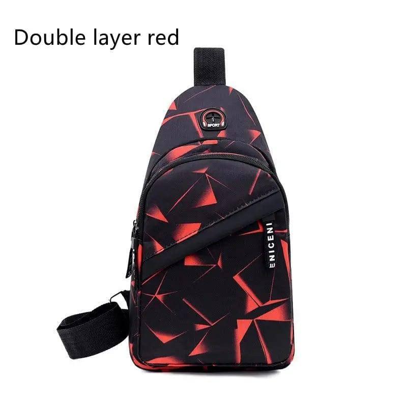 Print Sling Chest Bag For Men Crossbody Bag With Earphone-Double layer red-7