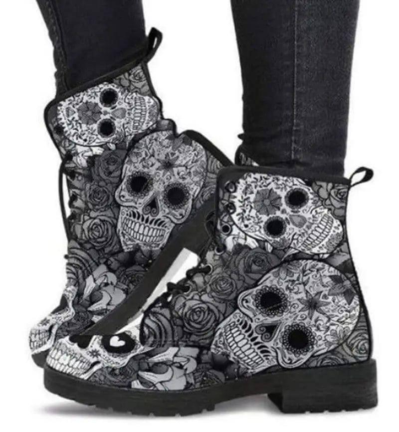 Printed high-top boots women-Grey-4