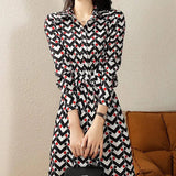 Printed Long Sleeve Dress Women's Waist-1