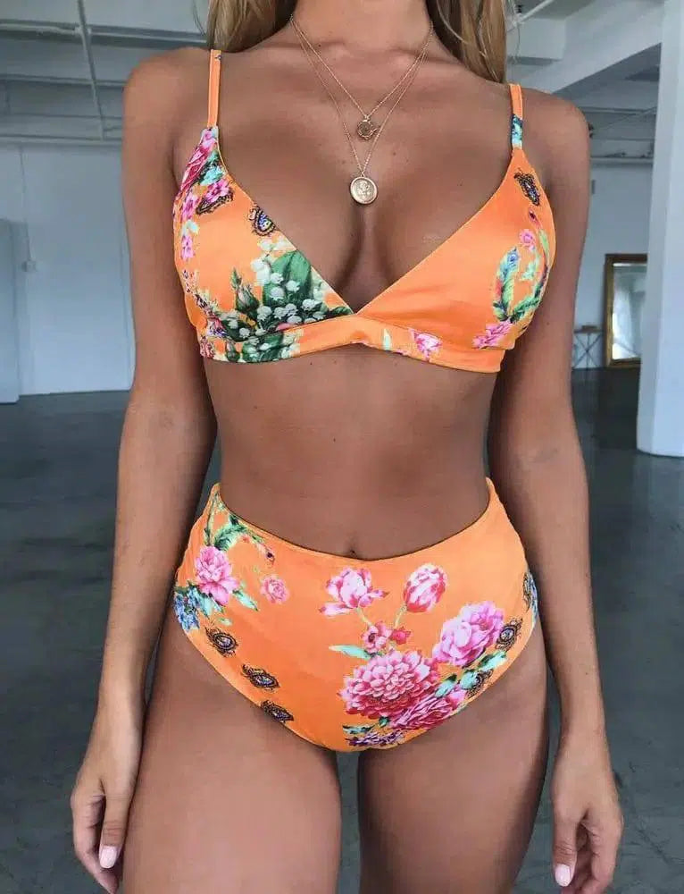 Printed sexy high waist bikini-Orange-6