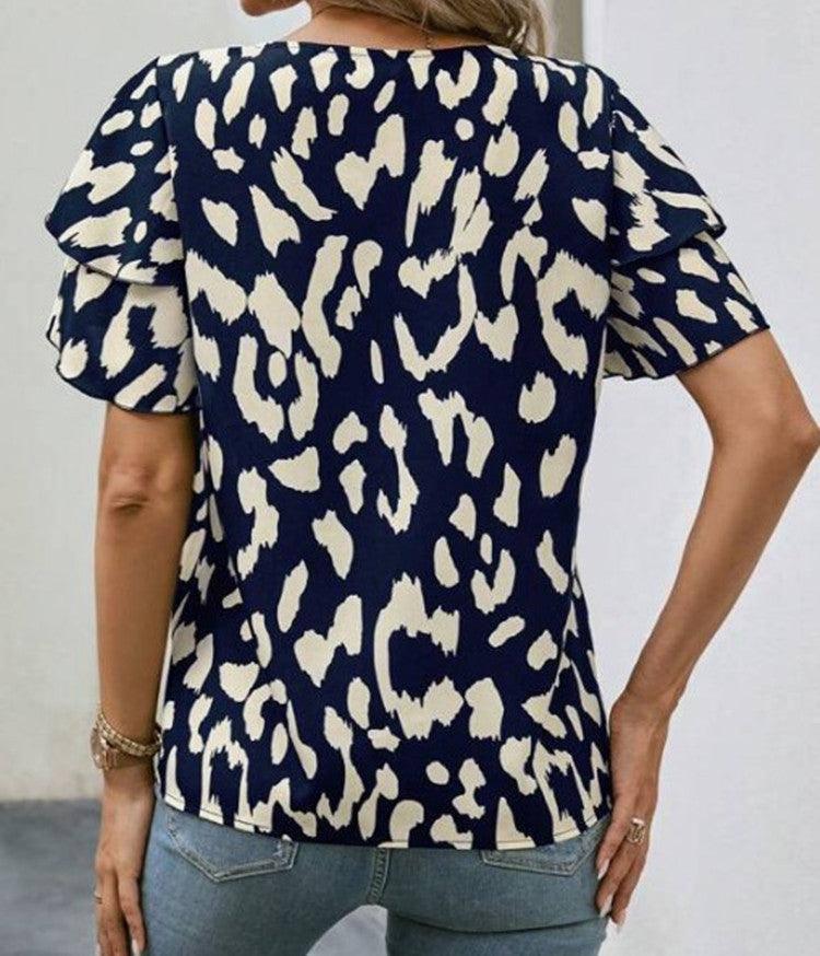 Pullover Round Neck Printed Loose Casual Short Sleeve-3