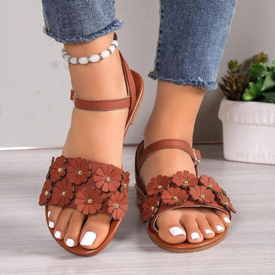 Retro Flowers Sandals Summer Casual Versatile Round Toe-3