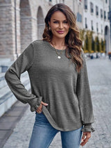 Round Neck Solid Color Casual Loose Women's Top-Dark Gray-2