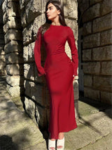 Chic Black Maxi Dress with Sleeves-Red-4