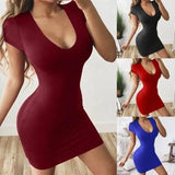 Buttocks Solid Color Short-sleeved Dress-1