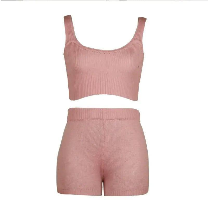 Sexy Crop Shorts Set-Pink-7