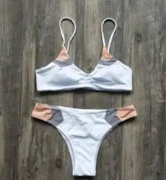 European and American bikini color matching swimsuit-White-1