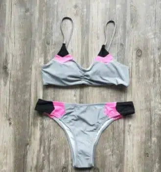European and American bikini color matching swimsuit-Gray-2