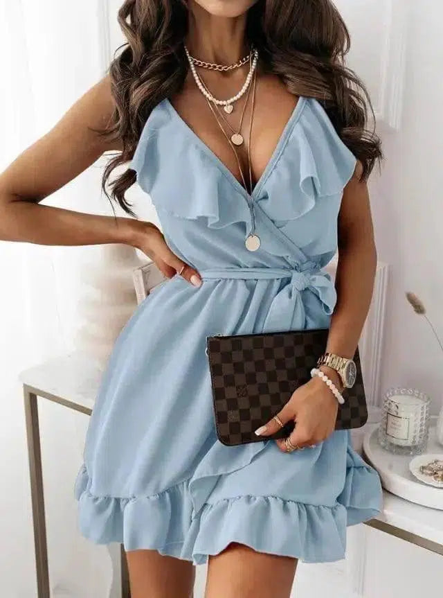 Fashion Suspender Dress-Blue-7