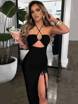 Sexy Halter Backless Maxi Dress - Elegant Club Party Wear-black-7