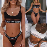 Sexy openwork letters split bikini-1