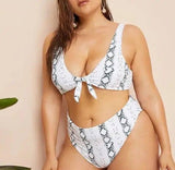 Sexy plus size knotted high waist ladies swimwear-White-1