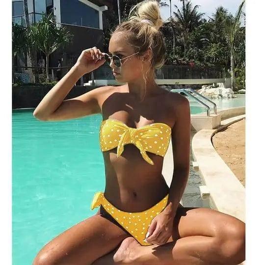 split bikini dot print swimsuit-Yellow-1