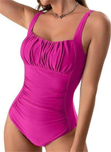 Sexy Square Neck One-piece Bikini Summer New Solid Color-Rose Red-18