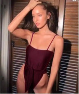 Sexy Swimsuit Women Swimwear One Piece Halter One Piece Push-WineRed-3