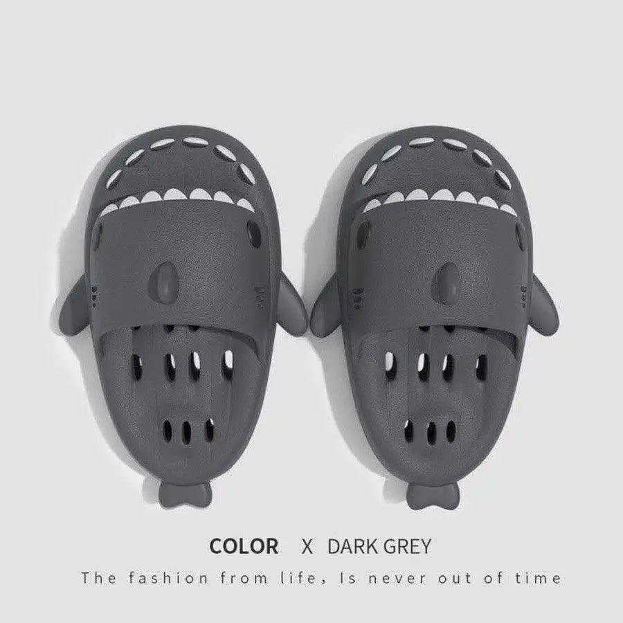 Shark Slippers With Drain Holes Shower Shoes For Women Quick-DarkGrey-6