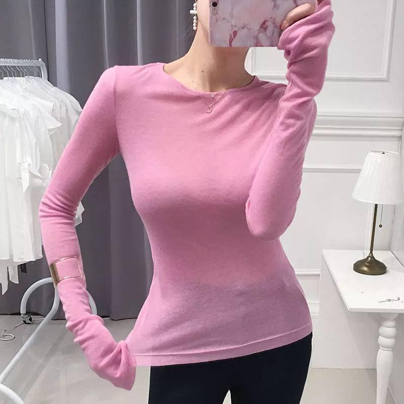 Shintimes Sexy Shirt Women T-Shirt Long Sleeve Korean Style-1