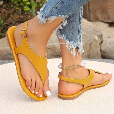 Solid Color Flip-Flops Sandals For Women New Buckle Flat-2