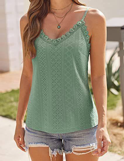 Solid Color Hollow Lace Strappy T-shirt-9